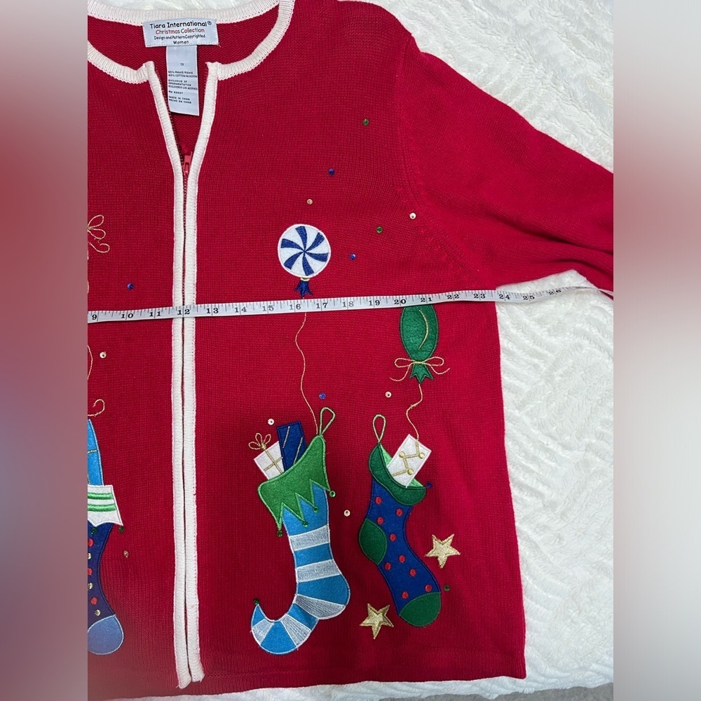 Vintage Tiara International Christmas Collection Stocking Cardigan Sweater XL - Picture 9 of 9